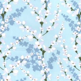 Blossoms on Sky Blue Cotton Fabric