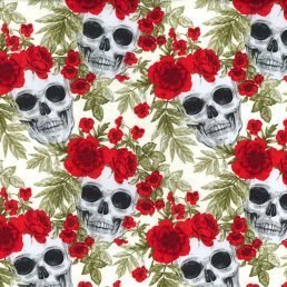 Skull and Rose Crown Ivory Cotton Fabric