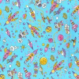 Spacekids Blue Cotton Fabric