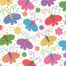 Spotty Butterflies on White PolyCotton Fabric