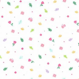Small Florals on White PolyCotton Fabric