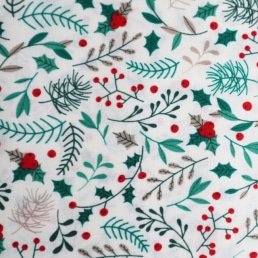 Christmas Mistletoe on Ivory Cotton Fabric