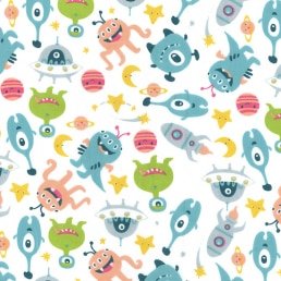 Happy Monsters on White PolyCotton Fabric