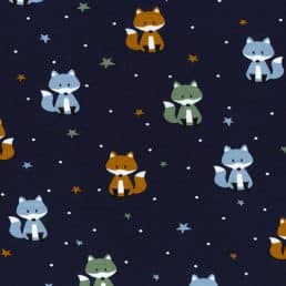Foxes and Stars on Navy Cotton Jersey