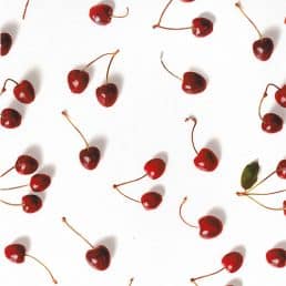 Cherries on White Cotton Canvas
