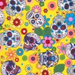 Day of the Dead Yellow Cotton Fabric (10cm x 10cm Swatch)