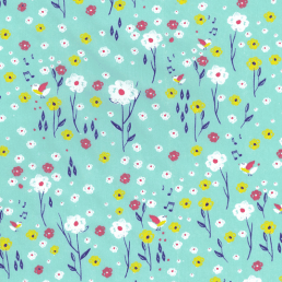 White Daisies on Mint PolyCotton Fabric