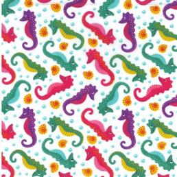 Seahorses on White PolyCotton Fabric