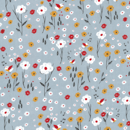 White Daisies on Grey PolyCotton Fabric