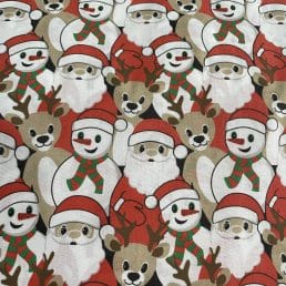 Santa and Crowd Christmas Digital Cotton Fabric