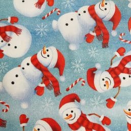Snowman and Candy Cane Christmas Digital Cotton Fabric (10cm x 10cm Swatch)