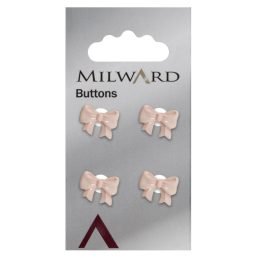 Buttons - Pink Bow 15mm - Pack of 4