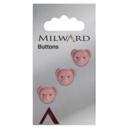 Pink 15mm Teddy Bear buttons | Pack of 3