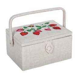 Medium Sewing Box  | Embroidered Natural Strawberries