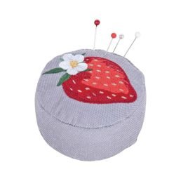 Pin Cushion | Wrist Strap | Embroidered Natural Strawberries