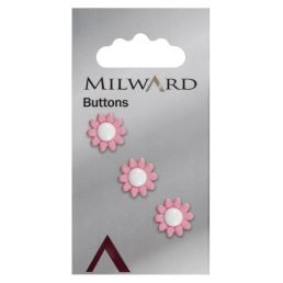 Pink and White Flower 14mm buttons | Pack of 3