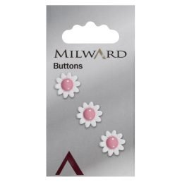 White and Pink Flower 13mm buttons | Pack of 3