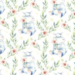 Hippopotamus on Digital Cotton Flannel (Wynciette)