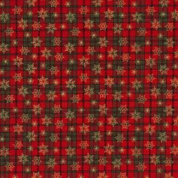 Small Red Tartan Gold Stars Christmas Cotton Fabric