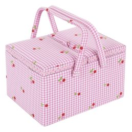 Large Twin-Lid Sewing Box | Embroidered Cherries